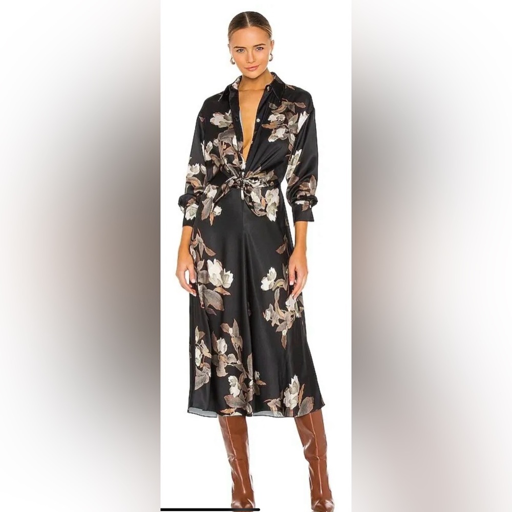 Vince lisianthus TIE - FRONT FLORAL-PRINT MIDI SHIRT DRESS SIZE LARGE brand new